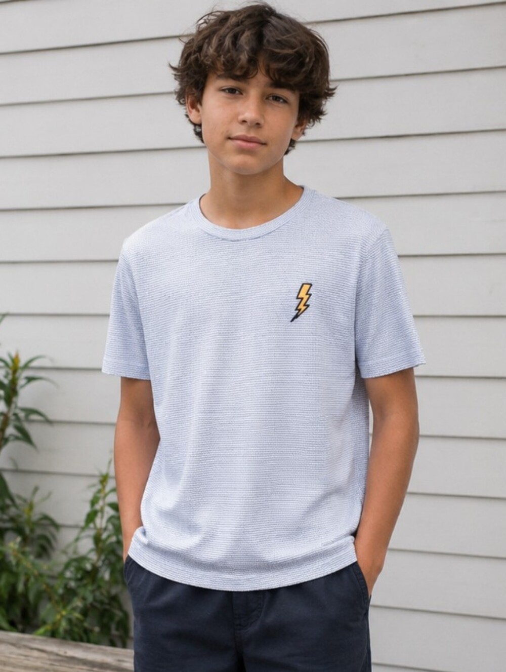Day & Age Lightning Bolt Embroidered Boys T-Shirt – Size L (14–16) - Like New